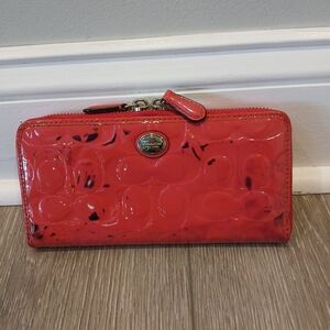 Coach Pink Patent Leather Zip Wallet